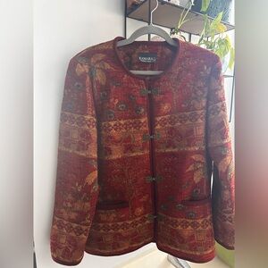Kamara Maroti Idilko Red Blazer with Intricate Patterns and Wool Texture
